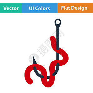 红虫用ui颜色勾钩上的蠕虫的平面设计图标插画