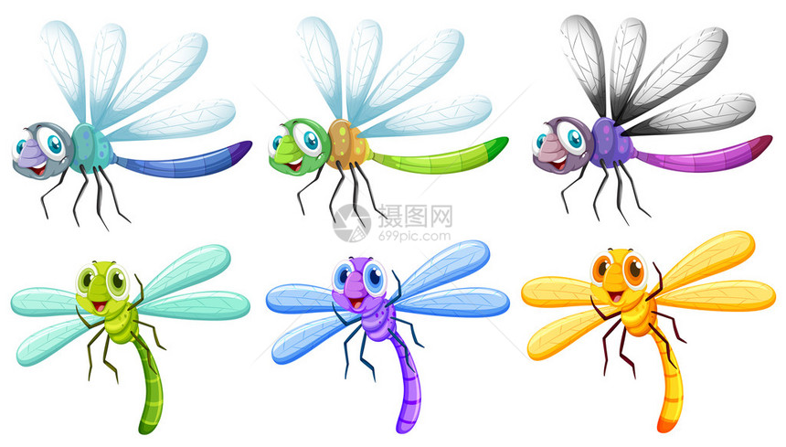 蜻蜓在六种颜色例证图片