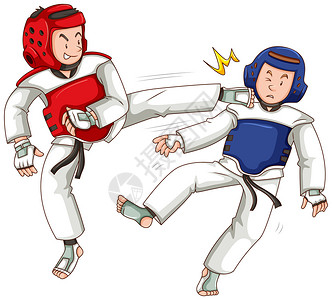 两名运动员做跆拳道插图背景图片