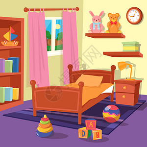 儿童卧室内部儿童房矢量图图片