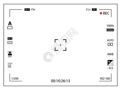 带有设置的现代数字视频摄像头聚焦屏幕白框视图显示器相机记图片