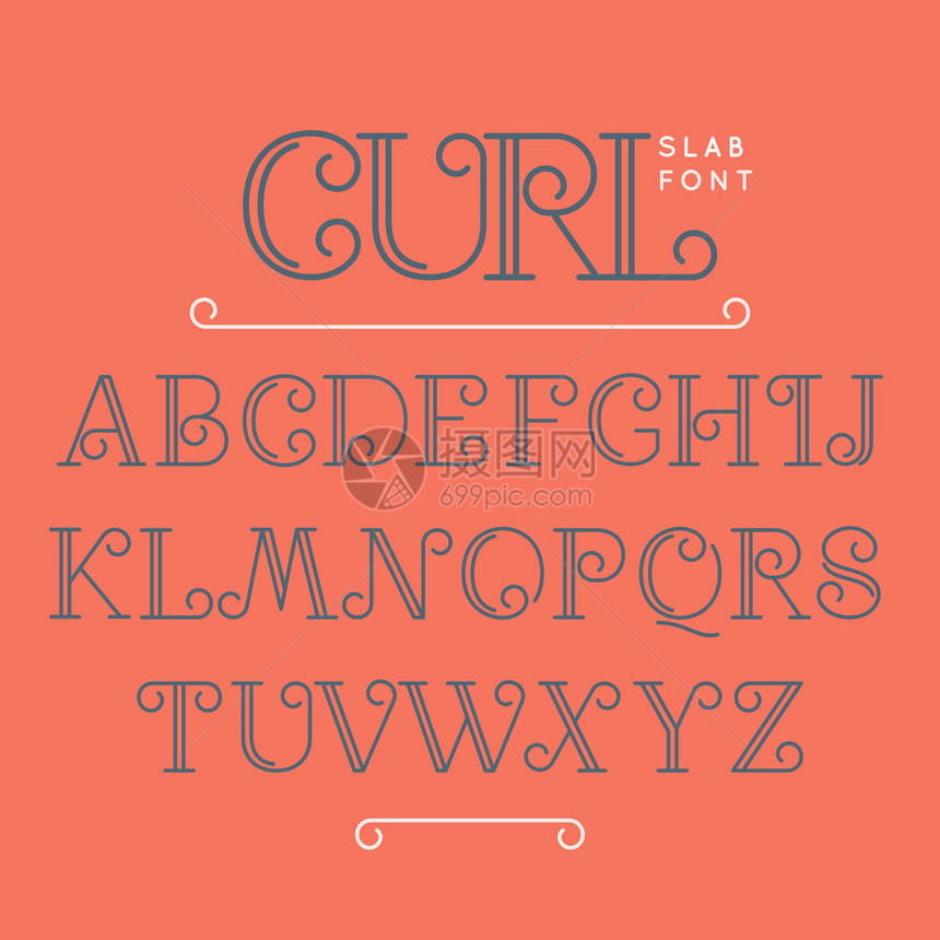 复古abc字母体时尚现代型卷发拉丁字母的字母简单而简约的图片