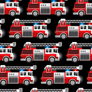 红色消防和救援卡车无缝模式的3D插图图片