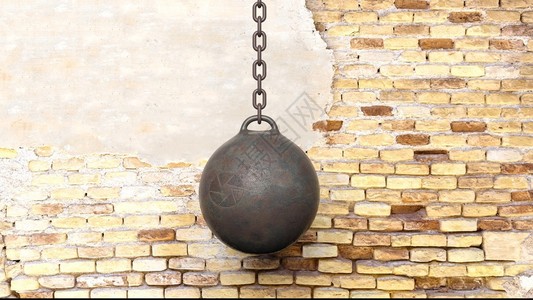 飞散铁链碎片铁链上的金属生锈碎球旧砖插画