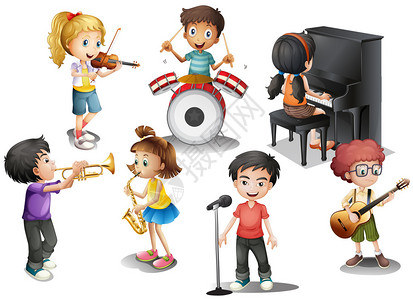 孩子们演奏不同的乐器插图图片