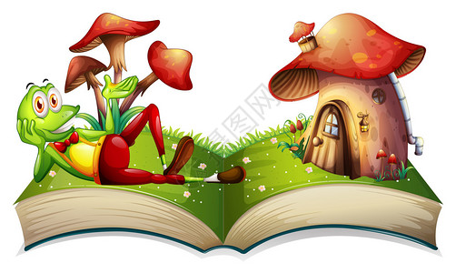 青蛙和蘑菇房子插图的书图片
