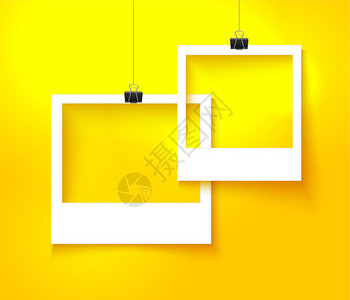 纸相框组成矢量模板与夏季设计的明亮橙色背景上的相框相框图片