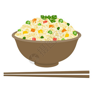 用筷子在碗里炒饭平面设计图片