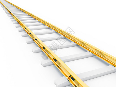 白色背景3D渲染上的金轨铁路图像图片