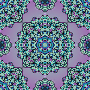 曼荼罗的东方无缝图案矢量紫罗兰色装饰品披肩围巾毯子纺织品背景图片