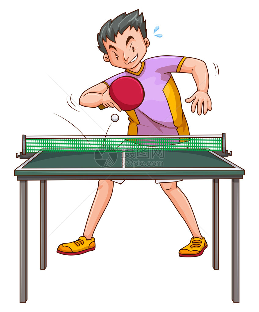 乒乓球运动员在桌边打球插画图片