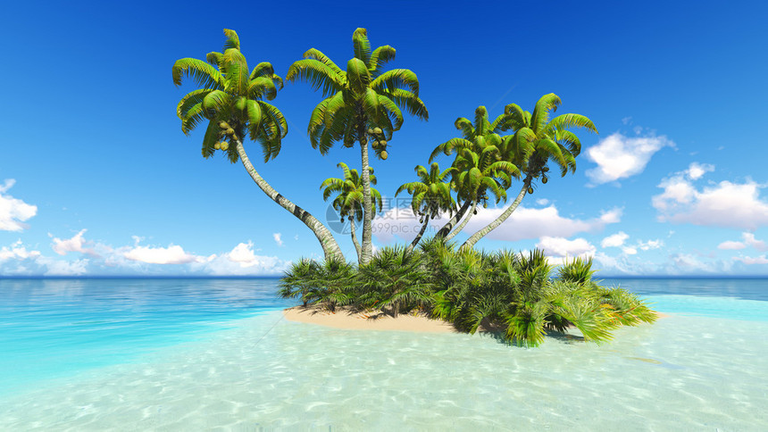 珊瑚岛海和蓝天3D渲染图片
