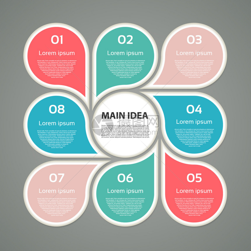 矢量圆图循环图表演示文稿和圆图的模板具有8个选项部件步骤或流程的业务概图片
