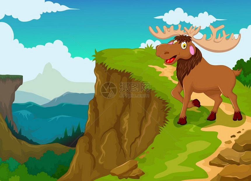 以山悬崖地貌背景展示有趣的驼鹿漫图片