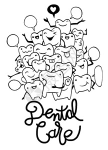 手工绘画一套小的有趣的牙齿字符片图片