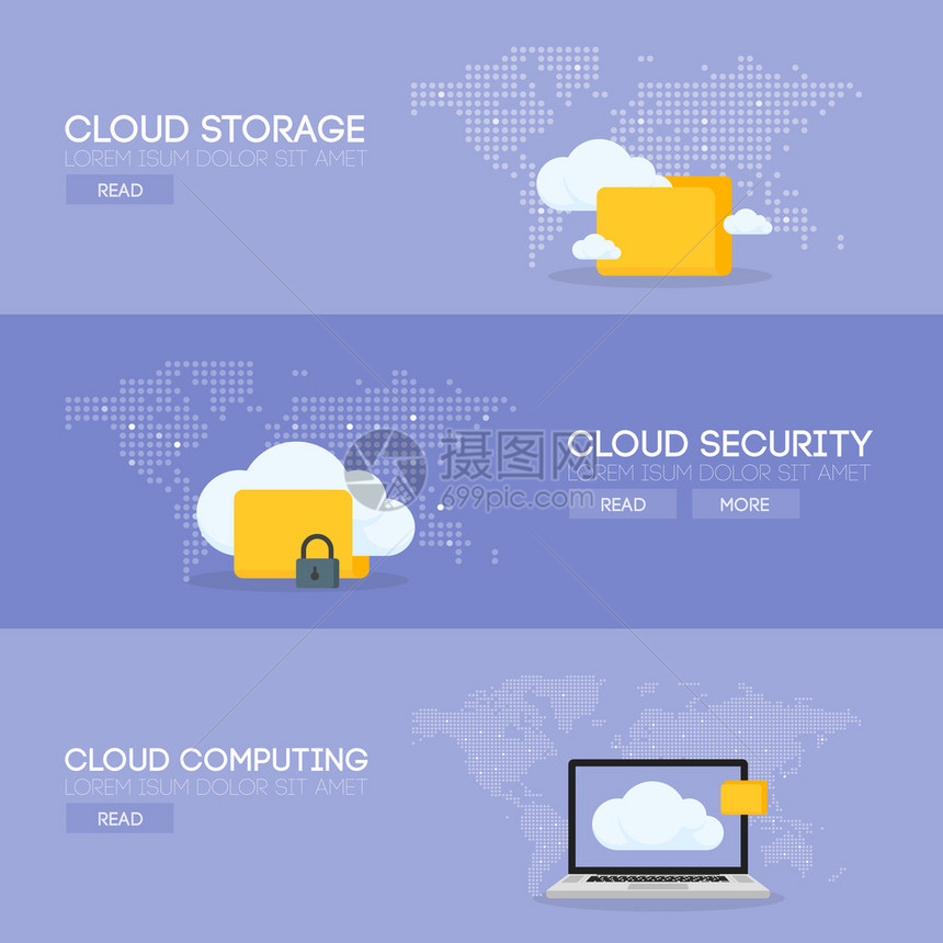 云层存储服务和安全横幅概念矢量图图片