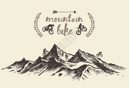 骑在山上的自行车手绘山地自行车图片