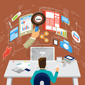 商业咨询通信社交媒体分析的商业技术平面设计概念网页横幅和宣图片