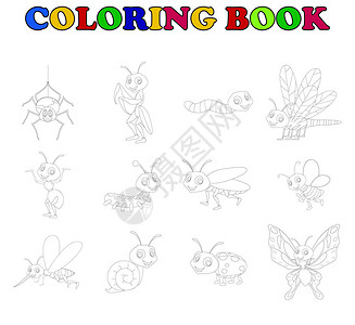 收集昆虫卡通着色书的矢量插图图片
