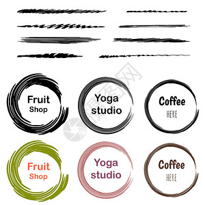 分质供水一套6个创意标志用于咖啡厅瑜伽工作室理发店水果店音响工作室音乐实验室有机水果店矢量图在白色背景上隔离并分插画
