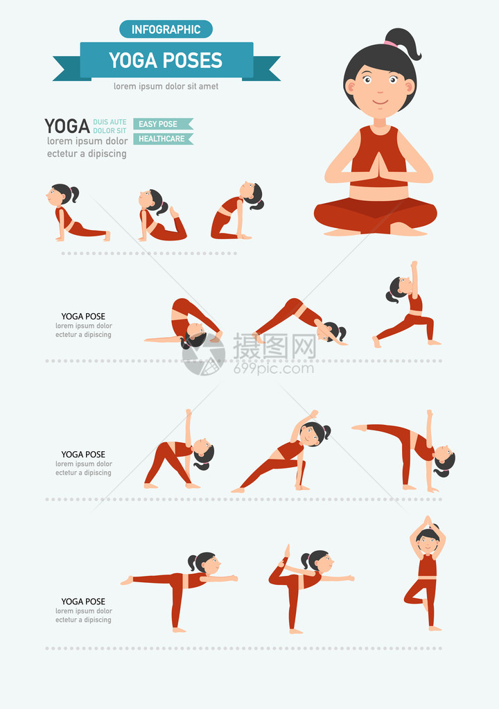 瑜伽姿势infographicsvector图图片