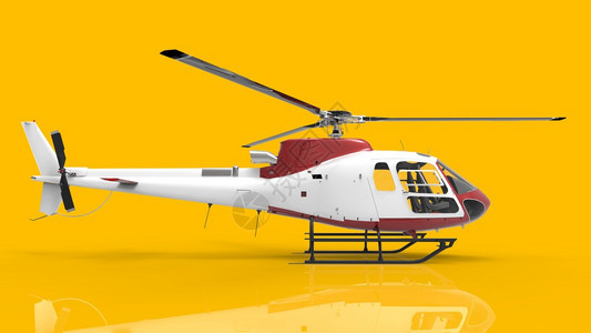 黄色制服背景上的红白民用直升机图片