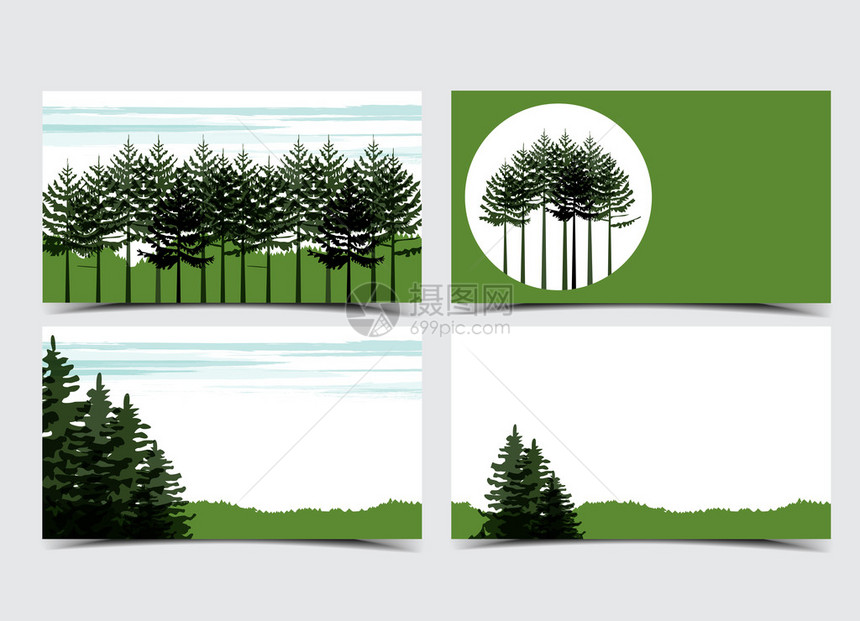 一套双面名片设计树木矢量图片