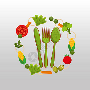 叉子和刀子蔬菜和水果矢量图图片
