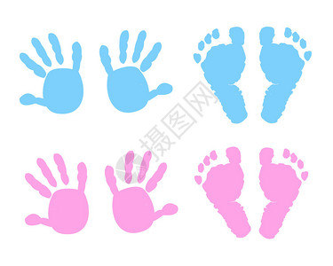 女婴男婴手和脚印矢量图图片