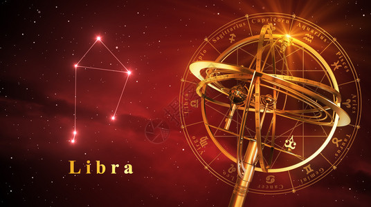 红色背景上的圆柱形和星座Libra图片