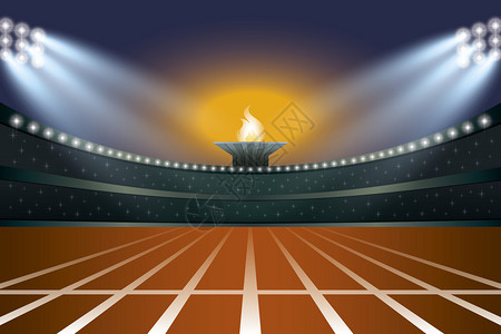 直角前夜视带赛道的运动员体育场火炬背景上的比赛仪式Vecto图片