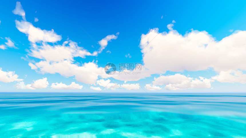 热带海洋天空云蓝色闪耀3D渲染图片