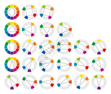 伊顿公学色轮和几何形式显示艺术和绘画中颜色的20种可能的互补和插画