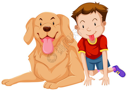 可爱的男孩和宠物狗插图图片