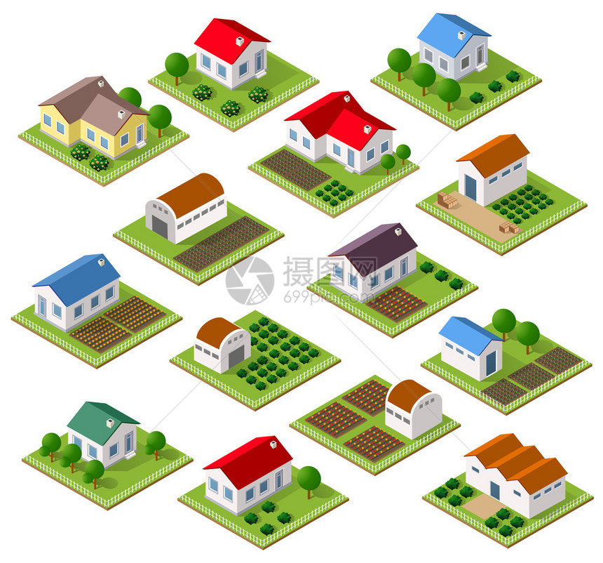 一组城镇房屋和农村住宅图片