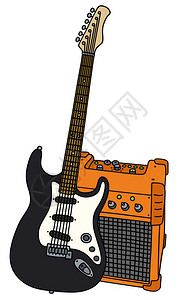 手画黑色电吉他和橙色组图片