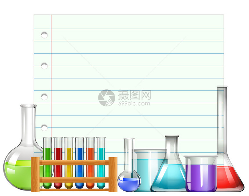 带有烧杯和试管插图的纸设计图片