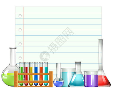 带有烧杯和试管插图的纸设计图片