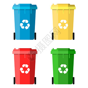 为白色背景上的垃圾和垃圾设置回收站废物管理概念平面设背景图片