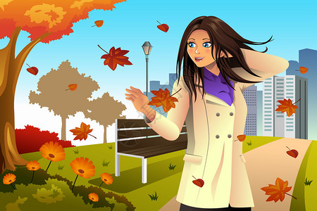 展示美丽的秋天女孩在公园中图片