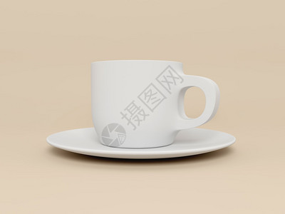 露天咖啡座白色杯子和碟子3d渲染图像设计图片