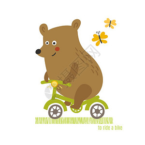 熊骑自行车矢量图动物运动背景图片