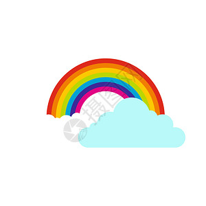 白色背景上孤立的平板风格云和彩虹图背景图片