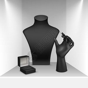 黑领带彩色环的矢量组代表首饰和珠宝盒关闭在白色图片