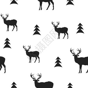 单色矢量背景有鹿的模式图片