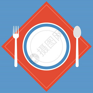 矢量空板叉子和勺子以及餐巾纸餐厅牌图片