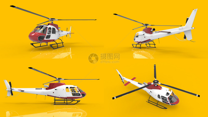 将民用直升机设置在黄色背景上图片
