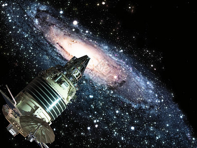 宇宙螺旋星系中的宇宙飞船图片