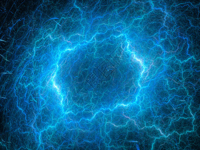 空间碎形中蓝色发光高电压闪电计算机背景图片