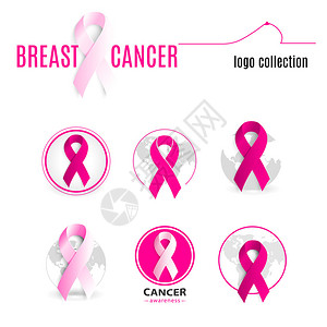 肛周疾病圆形标志集中的孤立粉红色丝带反对癌症圆形标识集合停止疾病符号国际全球乳腺癌周医疗插画